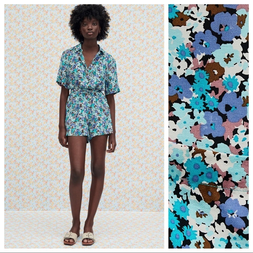 NWT. Zara Floral Print Collared Jumpsuit/Playsuit. Size M
